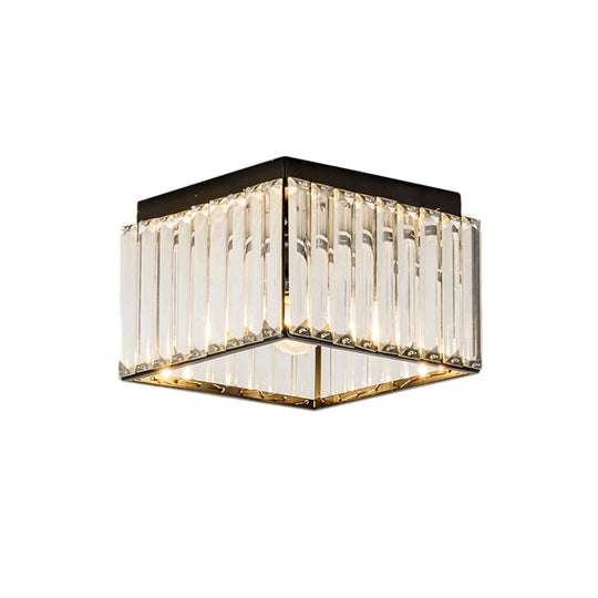 Black Crystal Flush Mount Ceiling Light - Modern Rectangular Design