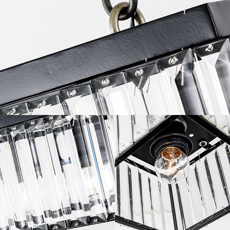 Black Crystal Flush Mount Ceiling Light - Modern Rectangular Design