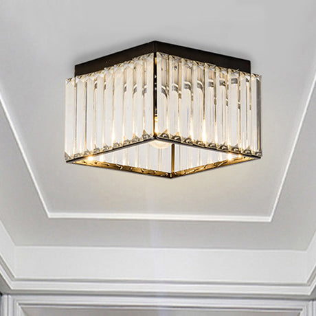Black Crystal Flush Mount Ceiling Light - Modern Rectangular Design