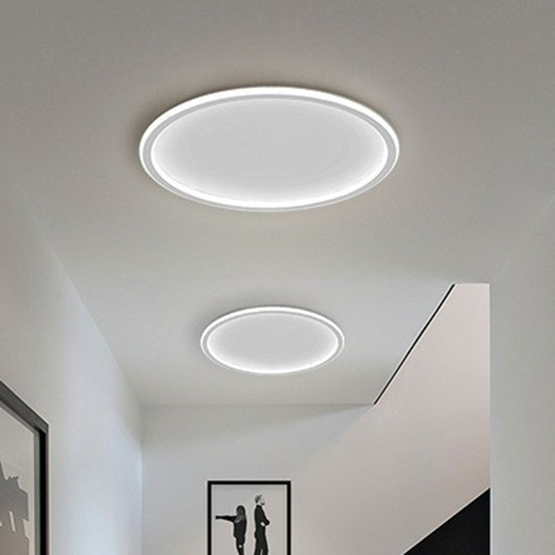 Modern Led Flush Mount Ceiling Light - Extra-Thin Aluminum Fixture In White / Round