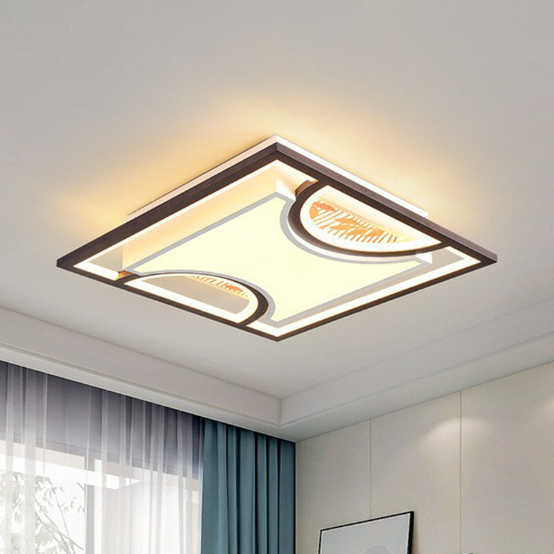 Geometric Led Flush Mount Ceiling Light In Coffee - Simplicity For Living Room / Square