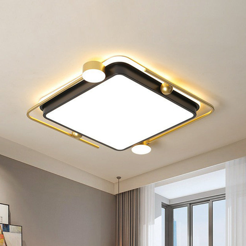 Modern Gold-Black Geometric Flush Ceiling Light: Led Mount Fixture For Contemporary Metal Bedroom