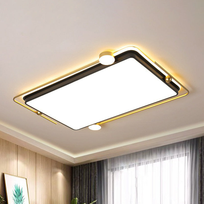 Modern Gold-Black Geometric Flush Ceiling Light: Led Mount Fixture For Contemporary Metal Bedroom
