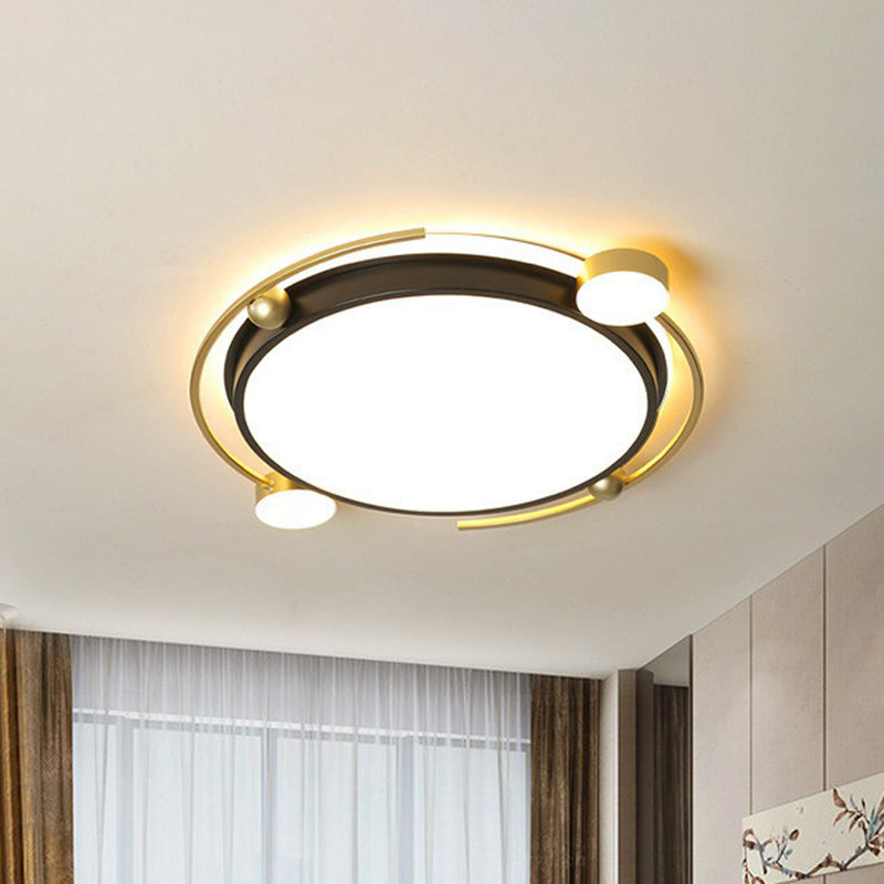 Modern Gold - Black Geometric Flush Ceiling Light: Led Mount Fixture For Contemporary Metal Bedroom