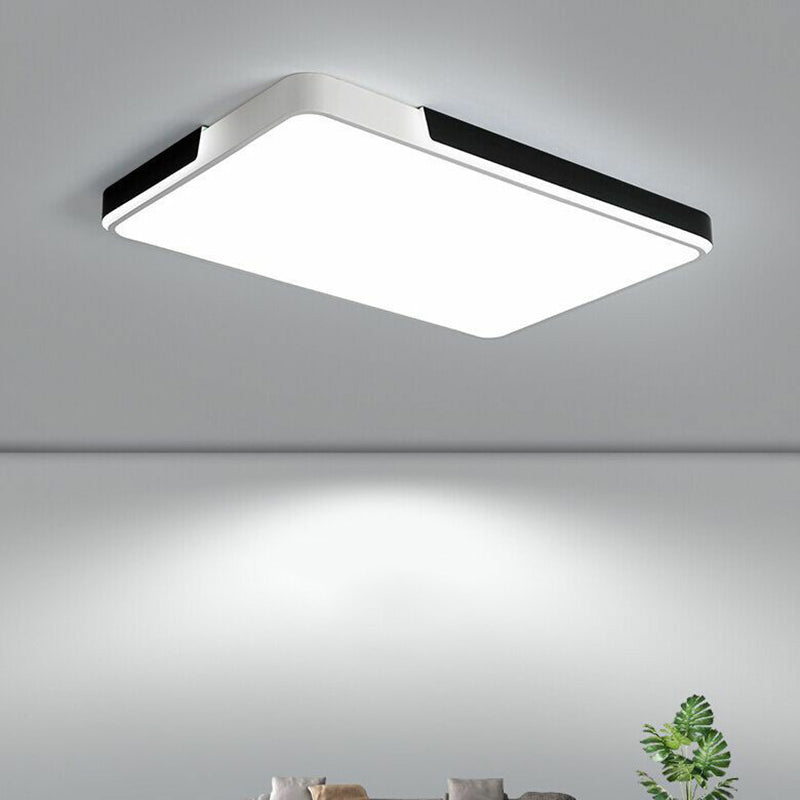 Modern Metal Geometric Led Flush Mount Ceiling Light In Black And White Black-White / Rectangle