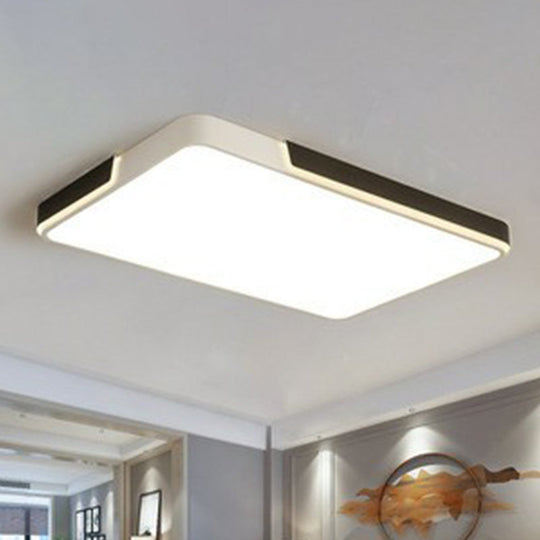 Modern Metal Geometric Led Flush Mount Ceiling Light In Black And White Black-White / Warm Rectangle