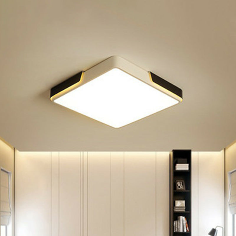 Modern Metal Geometric Led Flush Mount Ceiling Light In Black And White Black - White / Square