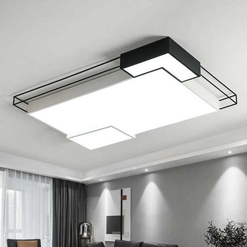 Modern Led Flush Mount Ceiling Light Fixture - Extra - Thin Acrylic Design In Black And White