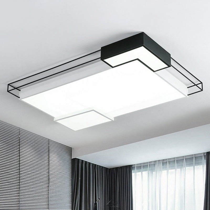 Modern Led Flush Mount Ceiling Light Fixture - Extra - Thin Acrylic Design In Black And White Black