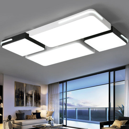 Contemporary Acrylic Flush Ceiling Light - Black And White Led Fixture Black-White / 29.5
