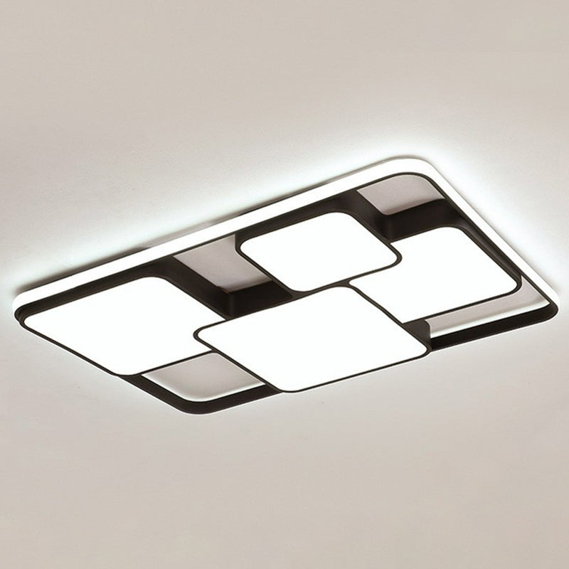 Modern Black Led Flushmount Ceiling Light: Splicing Square Aluminum Design / 25’ White