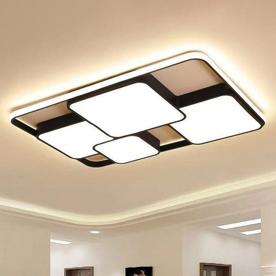 Modern Black Led Flushmount Ceiling Light: Splicing Square Aluminum Design / 25’ Warm