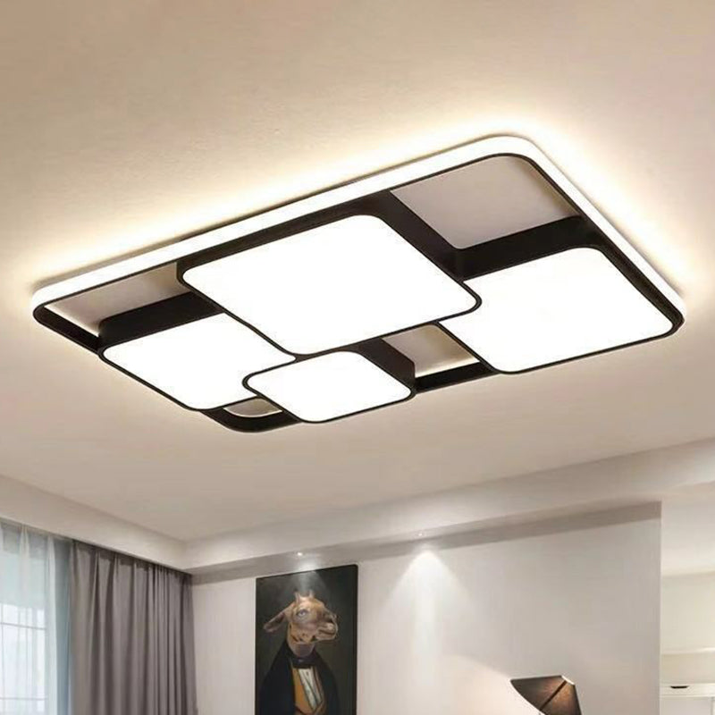 Modern Black Led Flushmount Ceiling Light: Splicing Square Aluminum Design / 25’ Third Gear