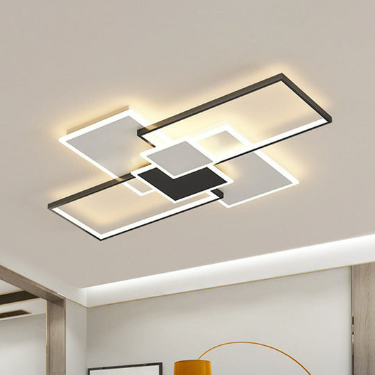 Rectangle Led Flush Mount Ceiling Light - Modern Simplicity For Living Rooms Black / 27.5 Warm