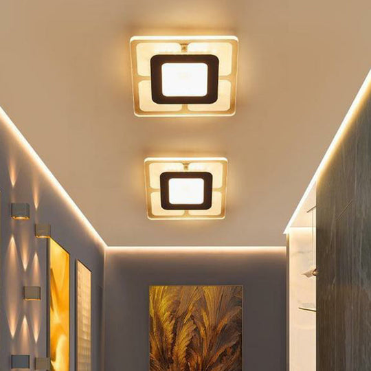 Modern Square Flush Led Ceiling Light Fixture For Bedroom Clear Acrylic Design / 8’ Warm
