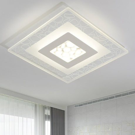 Modern Square Flush Led Ceiling Light Fixture For Bedroom Clear Acrylic Design / 8’ White