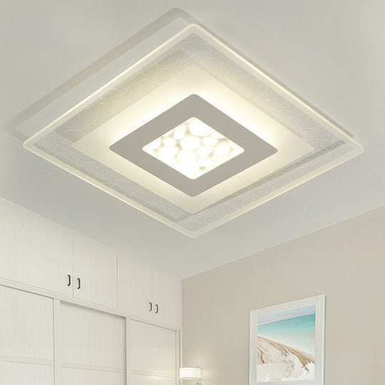 Modern Square Flush Led Ceiling Light Fixture For Bedroom Clear Acrylic Design / 8’ Third Gear