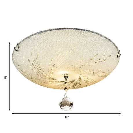 Modern Flush Mount Light With Frosted Glass And Crystal Drop - 3 Lights White Ceiling Fixture