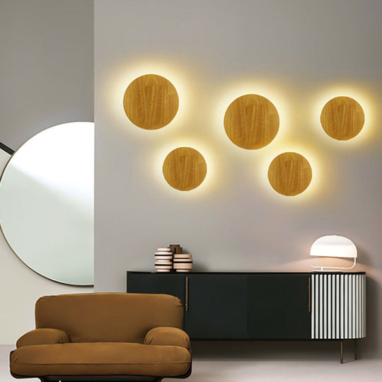 Modern Led Wood Wall Sconce In Beige - Stylish Geometric Living Room Light Fixture