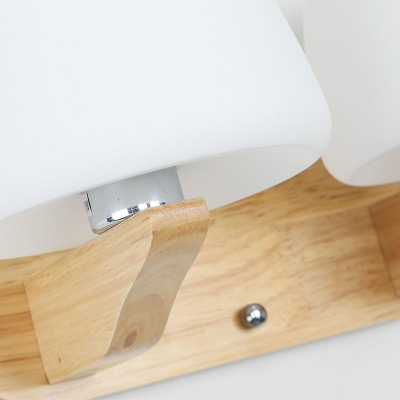 Nordic Style White Glass Bud Wall Sconce Lamp With Wooden Backplate - Modern Lighting Fixture