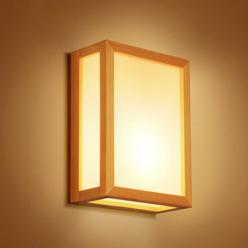Minimalist White Glass Wall Sconce: Rectangular 2-Head Light With Wooden Frame - Ideal For Corridors