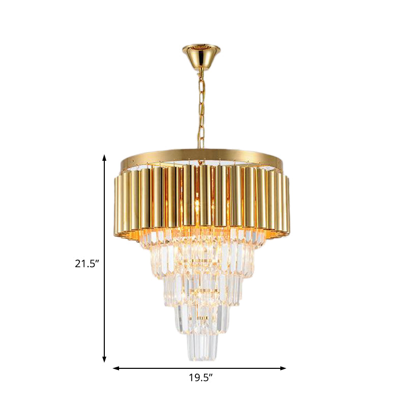 Postmodern Crystal & Metal Chandelier Light - 5/8/10 Lights Gold Finish 16’/19.5’/23.5’ Wide