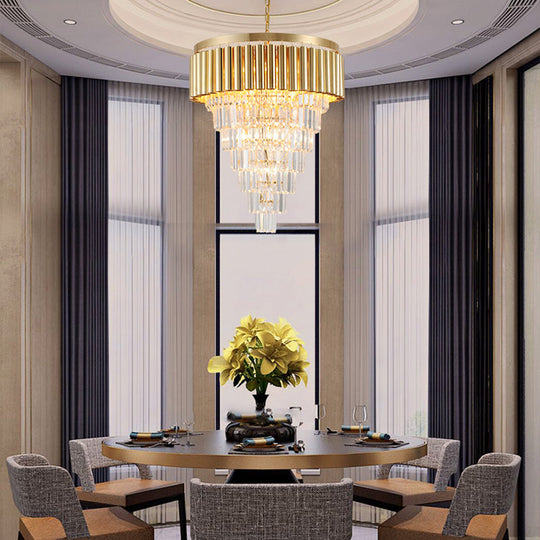 Postmodern Crystal & Metal Chandelier Light - 5/8/10 Lights Gold Finish 16’/19.5’/23.5’ Wide