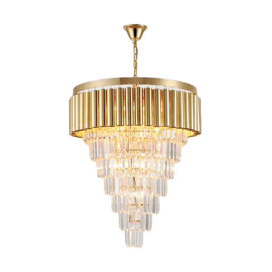 Postmodern Crystal & Metal Chandelier Light - 5/8/10 Lights Gold Finish 16’/19.5’/23.5’ Wide