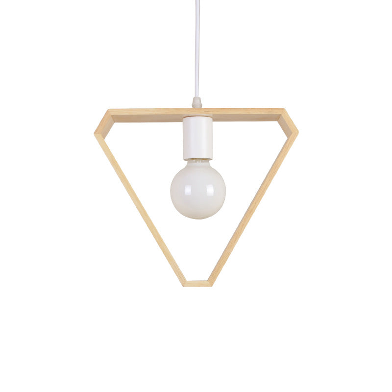 Modern Geometric Pendant Light With Wooden Frame - Single-Bulb Suspension Fixture Wood / Triangle