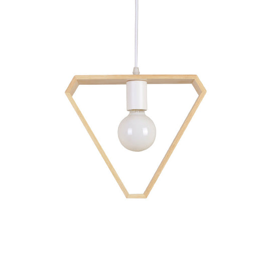 Modern Geometric Pendant Light With Wooden Frame - Single-Bulb Suspension Fixture Wood / Triangle
