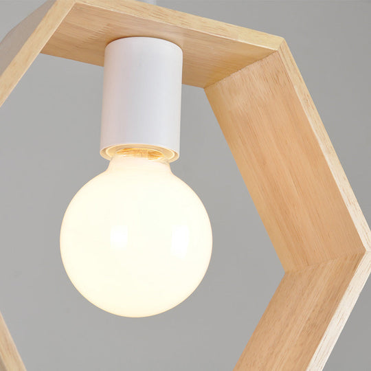 Modern Geometric Wood Pendant Light With Single Bulb For Suspension