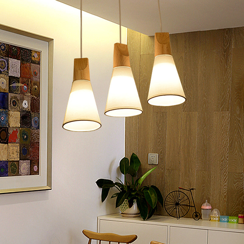 Simplicity Fabric 1-Light Dining Room Pendant Light Fixture - Tapered Suspension With Wooden Top