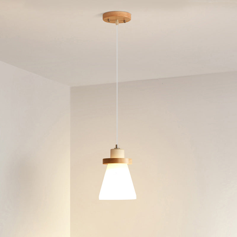 Japanese Style White Glass Conical Pendant Ceiling Light For Dining Room