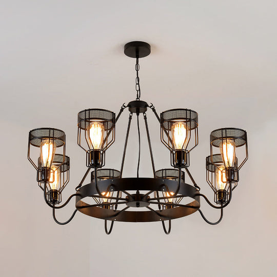 Retro Style 6/8-Light Chandelier With Wire Guard Black Down/Up Ceiling Light And Bell Shade 8 / Up