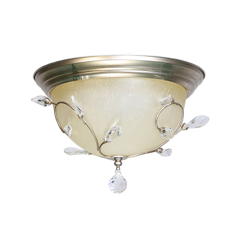Contemporary 1-Light Ceiling Lamp With Frosted Glass Shade Crystal Accents And Nickel Dome Flush