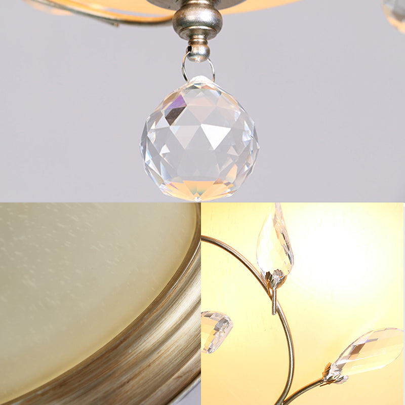 Contemporary 1-Light Ceiling Lamp With Frosted Glass Shade Crystal Accents And Nickel Dome Flush
