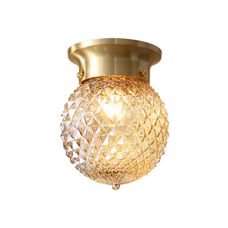 Modern Crystal Shade Flush Mount Ceiling Light - Brass Finish