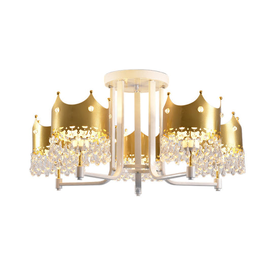 Modern Crown Shape Chandelier Light - Waterdrop Crystal 5 Lights Gold Ceiling Fixture