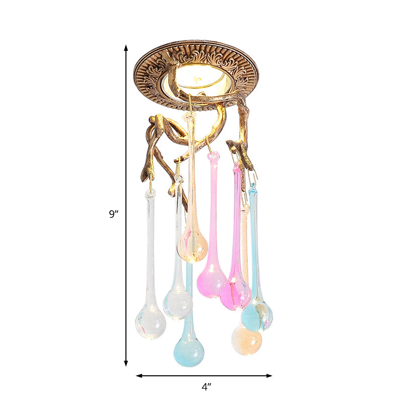 Vintage Blue-Purple/Clear Teardrop Crystal Led Ceiling Light For Bedrooms