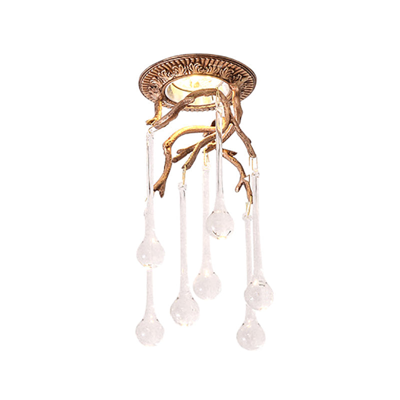 Vintage Blue-Purple/Clear Teardrop Crystal Led Ceiling Light For Bedrooms