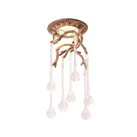 Vintage Blue-Purple/Clear Teardrop Crystal Led Ceiling Light For Bedrooms