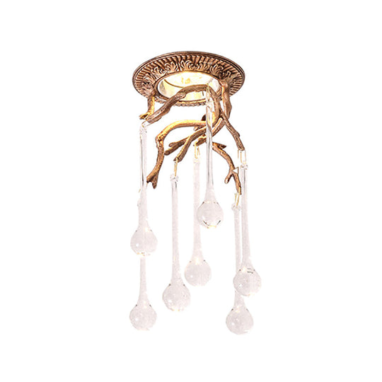 Vintage Blue-Purple/Clear Teardrop Crystal Led Ceiling Light For Bedrooms