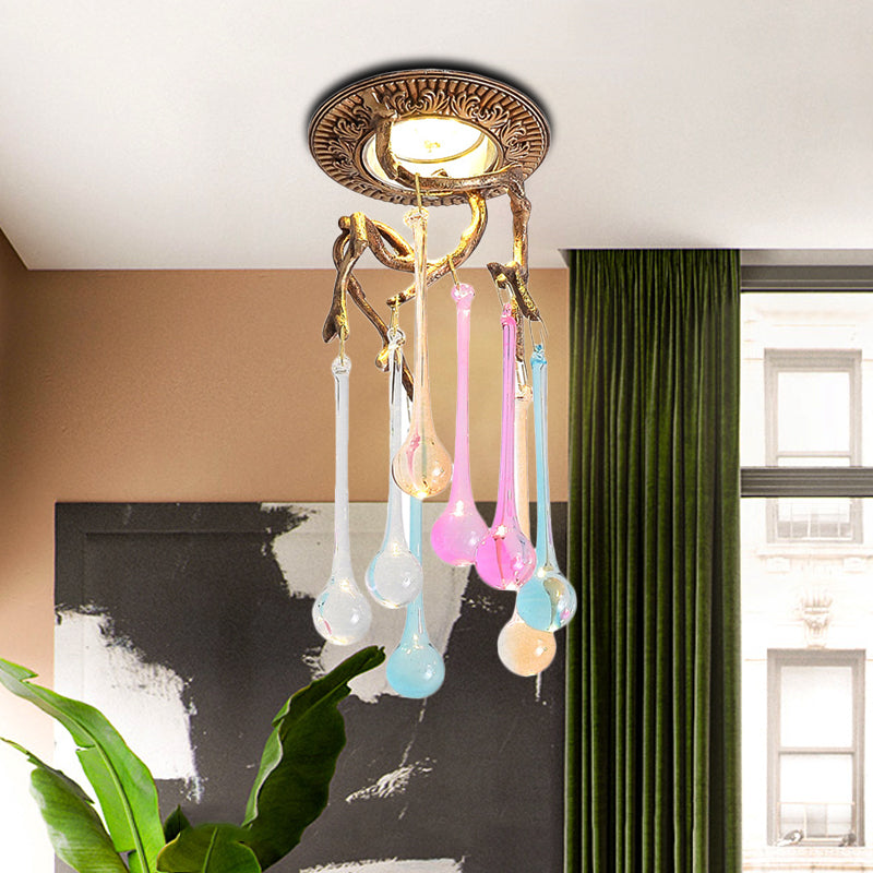 Vintage Blue-Purple/Clear Teardrop Crystal Led Ceiling Light For Bedrooms Blue-Purple