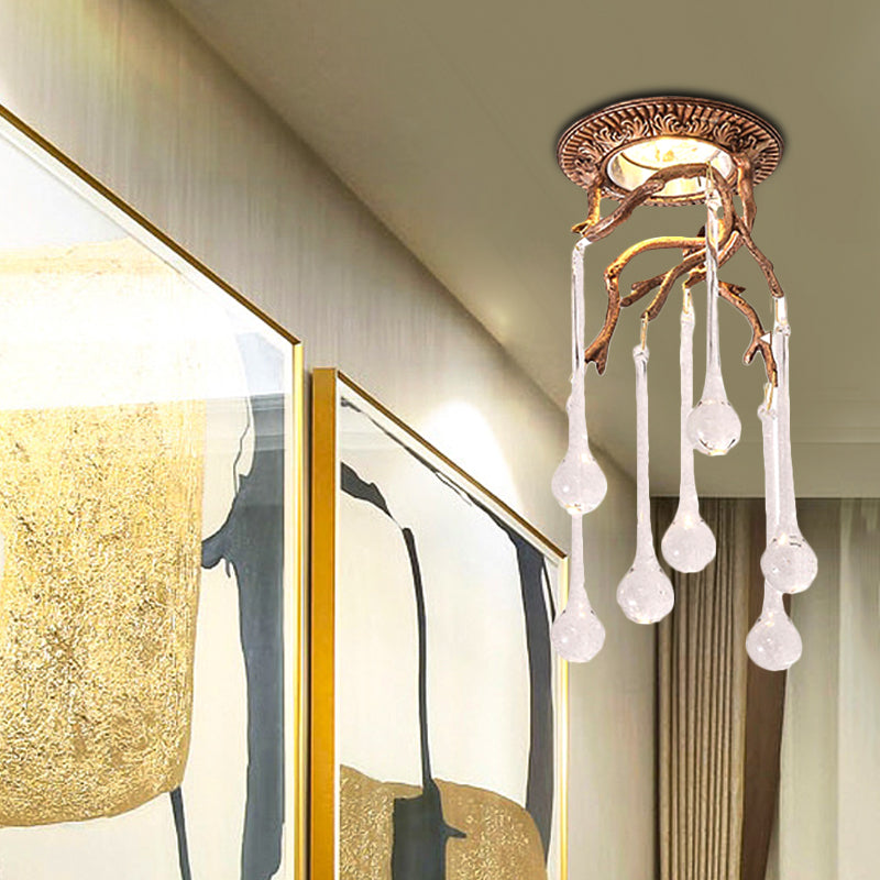 Vintage Blue-Purple/Clear Teardrop Crystal Led Ceiling Light For Bedrooms