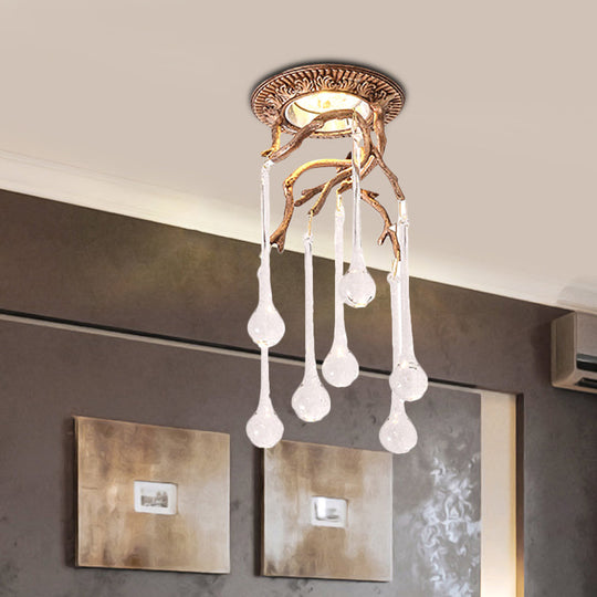 Vintage Blue-Purple/Clear Teardrop Crystal Led Ceiling Light For Bedrooms Clear