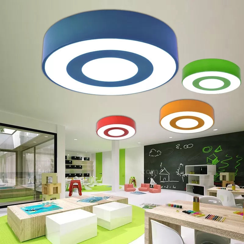 Bright-Colored Acrylic Flush Mount Ceiling Light For Kindergarten With Kids’ Concentric Circle