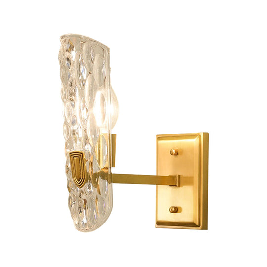 Contemporary Clear Water Glass Wall Sconce - Brass 1/2-Light Bedside Lamp