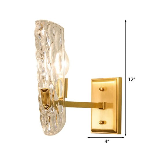Contemporary Clear Water Glass Wall Sconce - Brass 1/2-Light Bedside Lamp