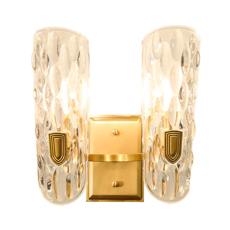 Contemporary Clear Water Glass Wall Sconce - Brass 1/2-Light Bedside Lamp