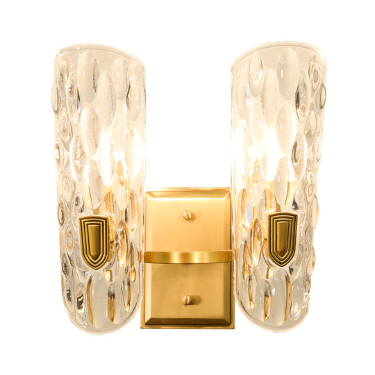 Contemporary Clear Water Glass Wall Sconce - Brass 1/2-Light Bedside Lamp
